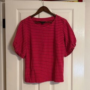 Banana Republic Pink and Brown Striped Short Sleeve Top